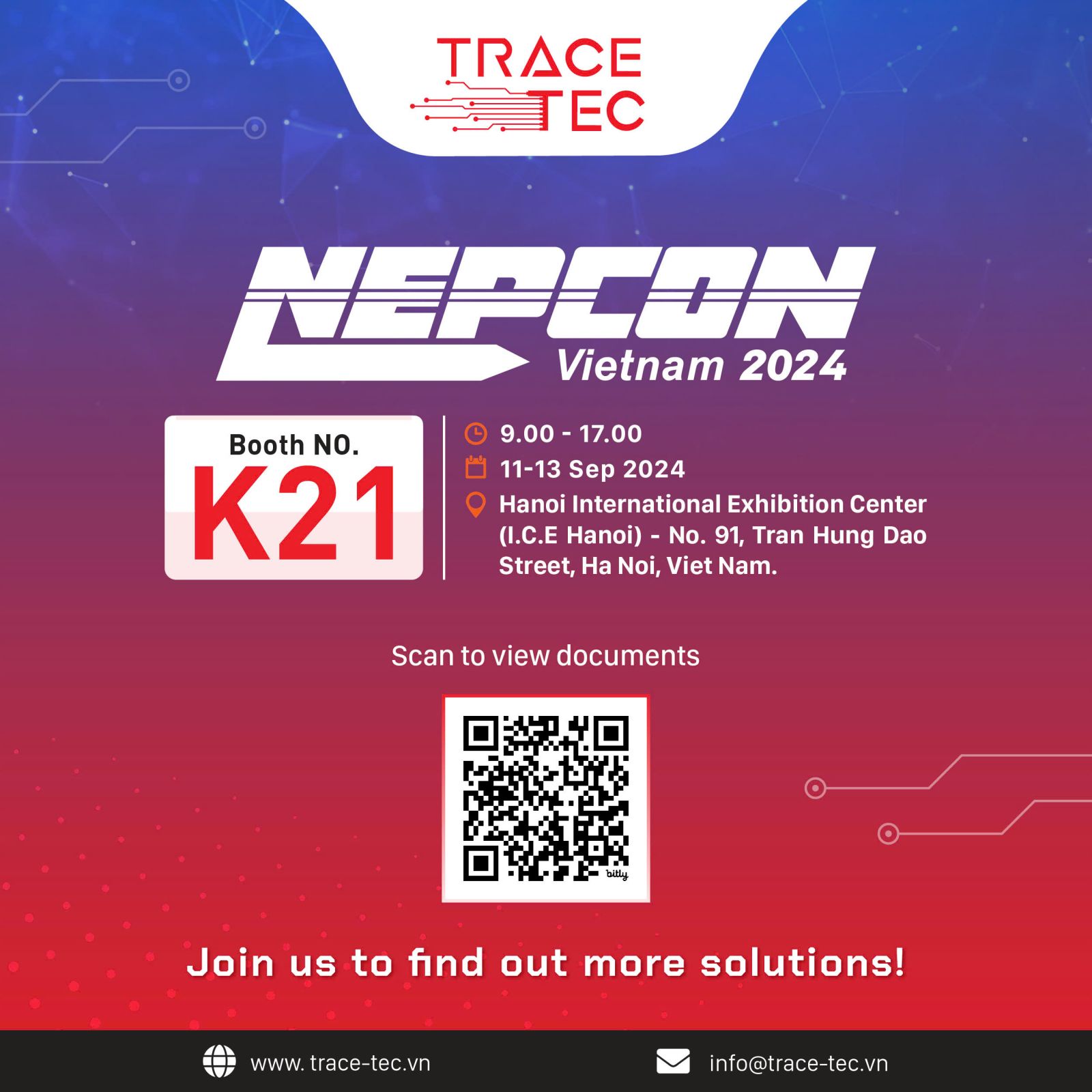 THƯ MỜI THAM QUAN GIAN HÀNG K21 CỦA TRACE-TEC TẠI NEPCON 2024